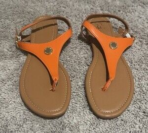 New York & Company Orange and Brown T-Strap Sandals